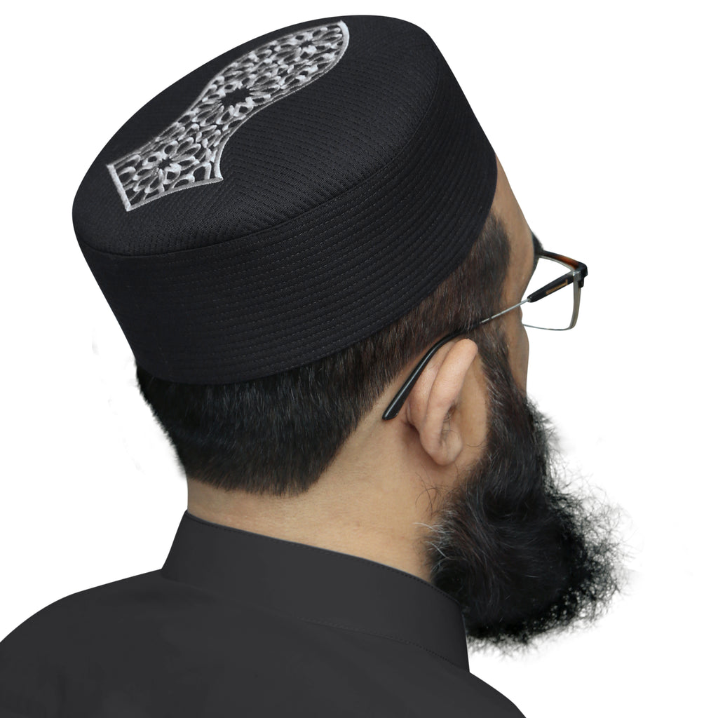 Bin Fiaz Elegance Embroidered Nalain Pak Kufi Hat - Traditional Islamic Prayer Cap for Men