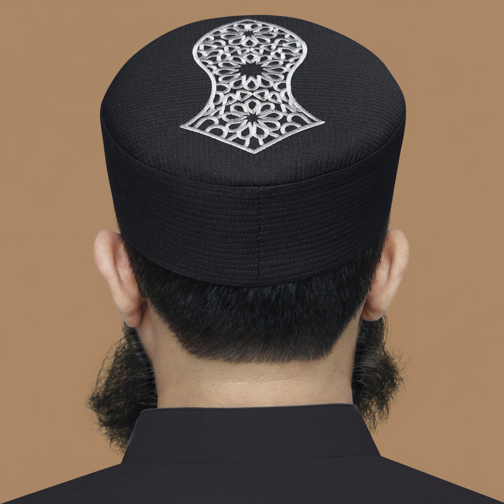 Bin Fiaz Elegance Embroidered Nalain Pak Kufi Hat - Traditional Islamic Prayer Cap for Men