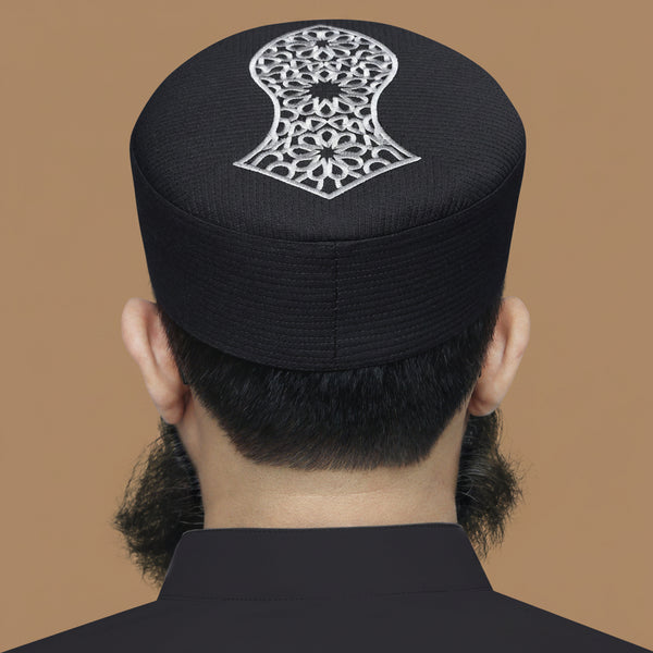 Bin Fiaz Elegance Embroidered Nalain Pak Kufi Hat - Traditional Islamic Prayer Cap for Men