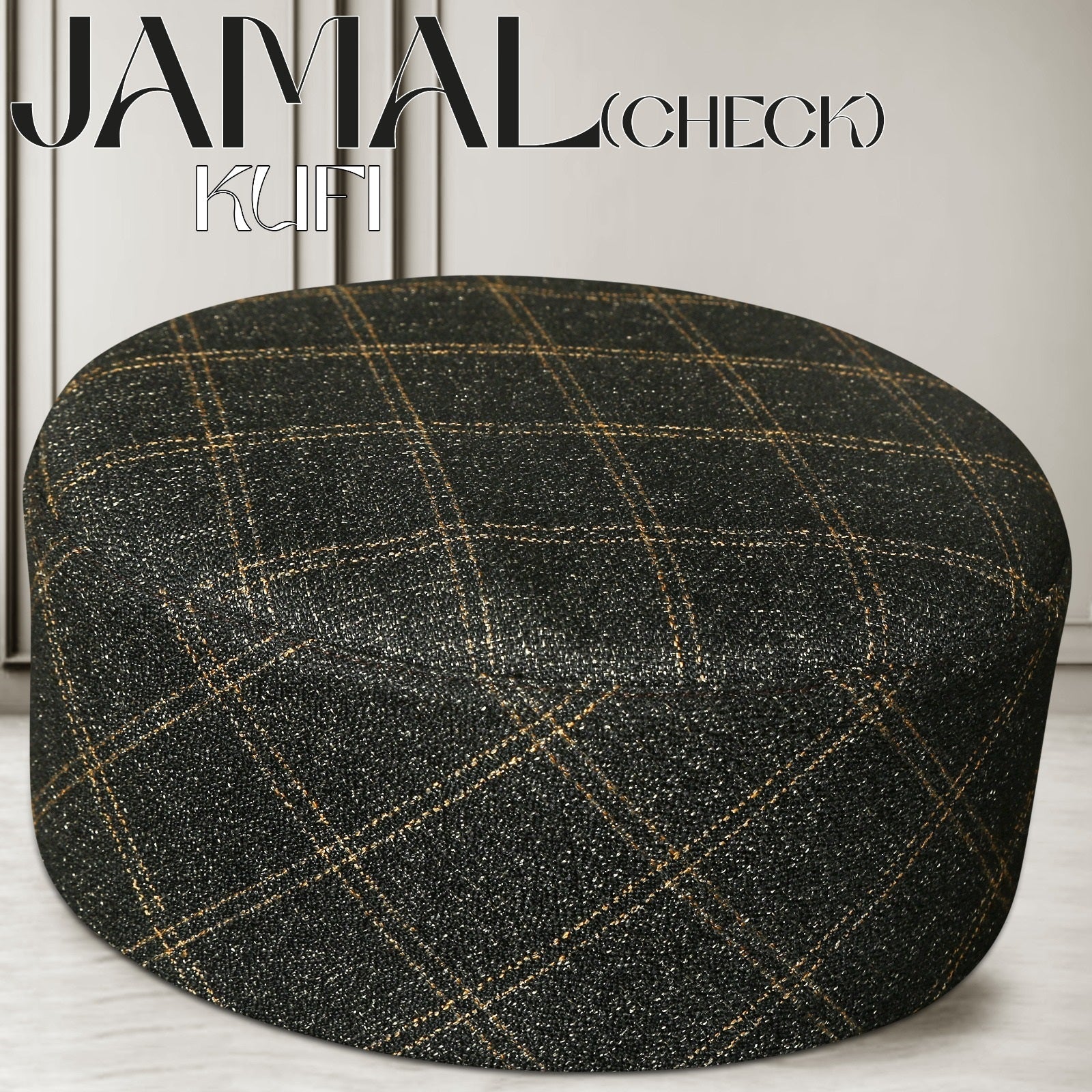 Bin Fiaz Jamal Check Premium Structured Kufi - Printed Check Design Islamic Prayer Cap