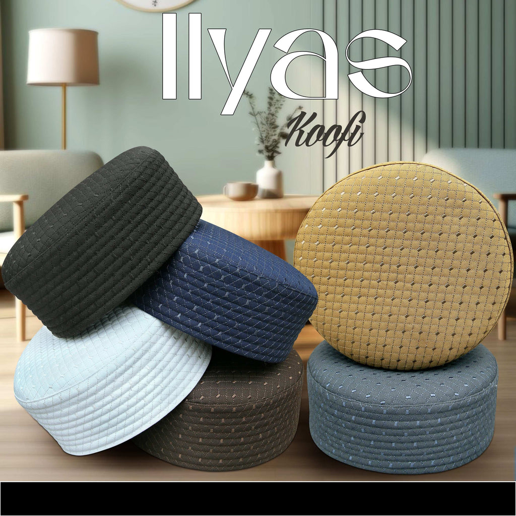 Bin Fiaz Ilyas Premium Structured Kufi Hat - Islamic Prayer Cap for Salah