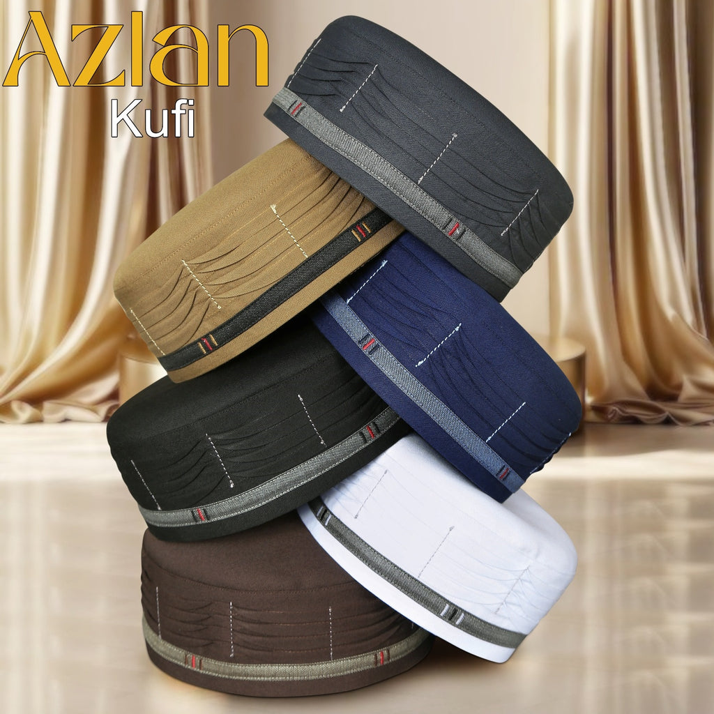 Bin Fiaz Azlan Premium Stitched Kufi Hat for Men - Breathable Islamic Salah Cap & Daily Namaz Topi
